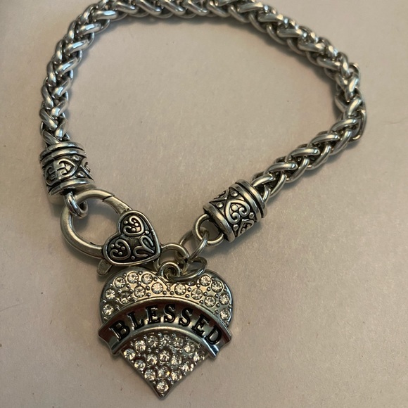 Chunky Silver Braided  BLESSED Charm Bracelet - Picture 1 of 7